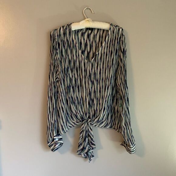 Karen Kane Tops - Karen Kane Teal Metallic LP Tie Front Top